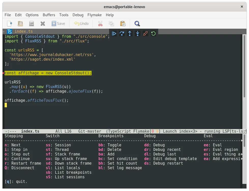 Debug Typescript avec Emacs