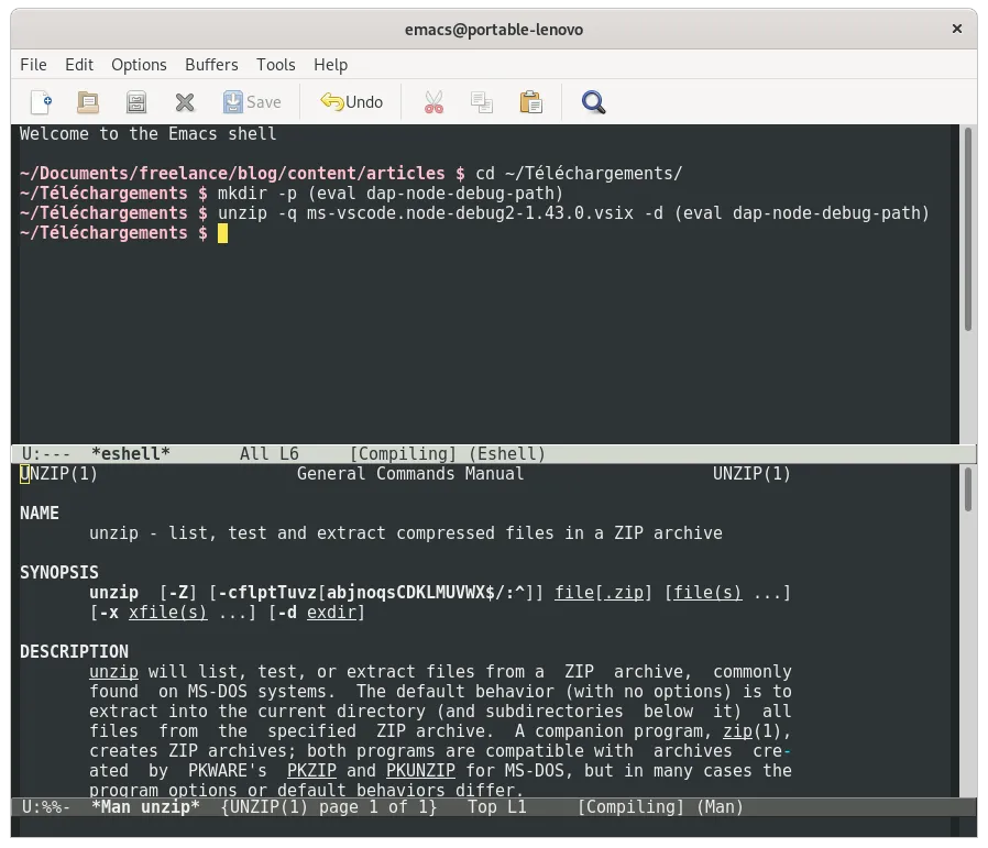 Utilisation de Eshell pour installer l'extension