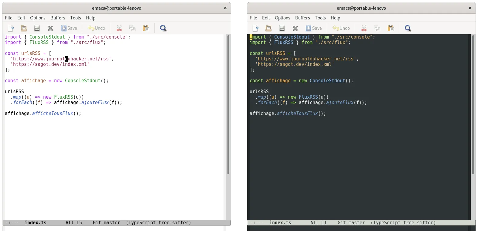 Emacs default and tango-dark themes