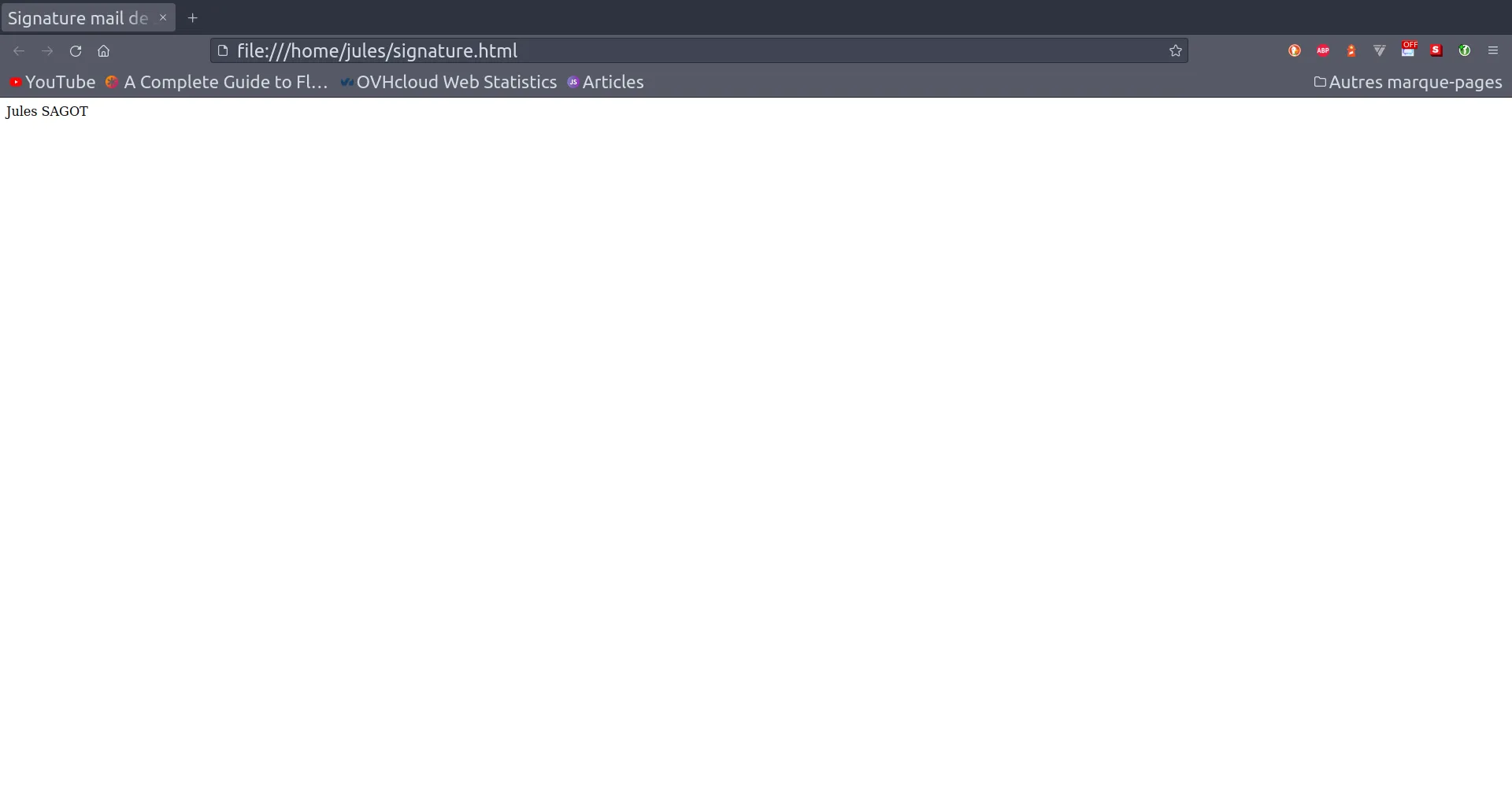 Premier résultat de la carte de visite en HTML