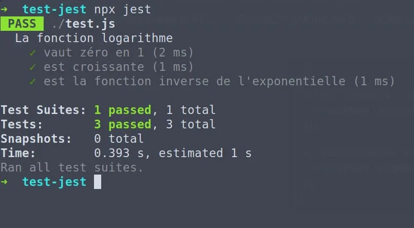 Exemple de sortie de Jest avec Describe