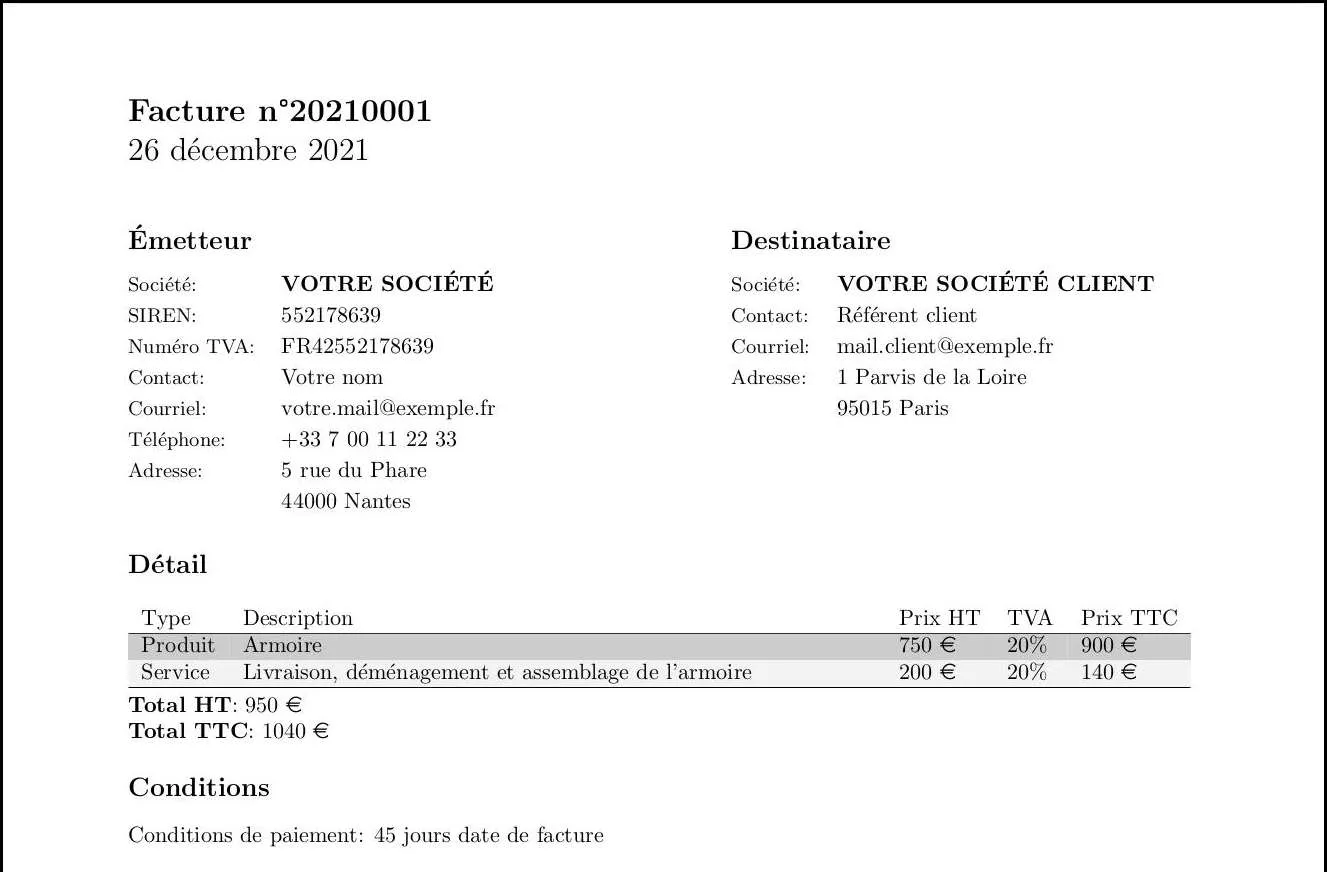 Modèle de facture LaTeX