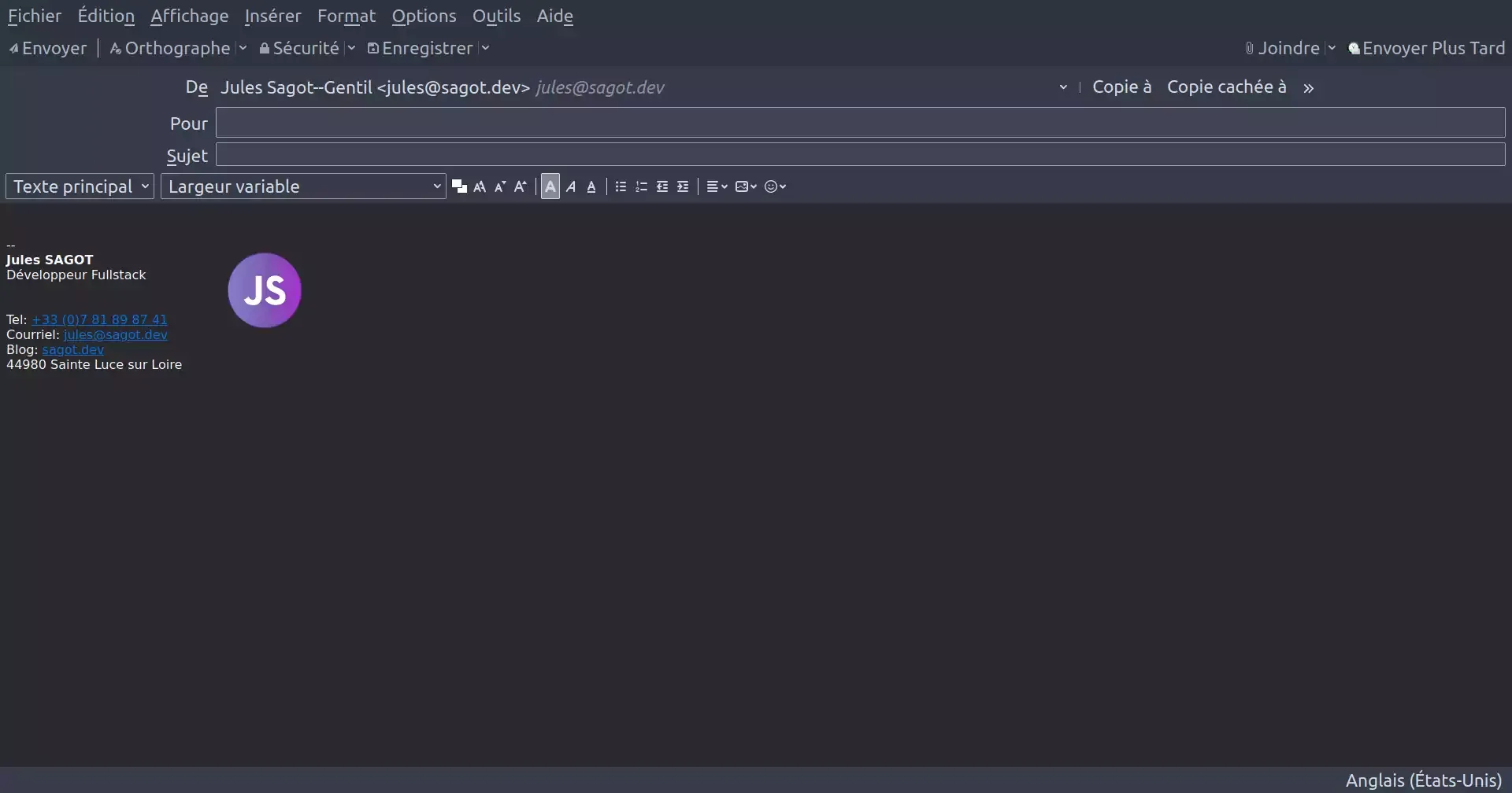 Carte de visite HTML lors d'un nouveau message